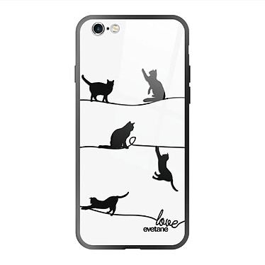 Evetane Coque en verre trempé iPhone 6/6S Chat Lignes