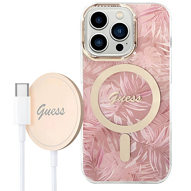 Guess Pack MagSafe pour iPhone 14 Pro Max Coque et Chargeur MagSafe 15W Rose