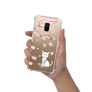 Evetane Coque Samsung Galaxy A8 2018 anti-choc souple angles renforcés transparente Motif Chat et Fleurs pas cher