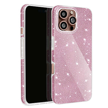 Avizar Coque Paillette pour iPhone 16 Pro Max Hybride Design Glamour Rose Poudré