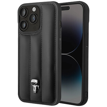 Karl Lagerfeld Coque pour iPhone 14 Pro Dos Cuir Vegan Matelassé Bords Rehaussés Noir