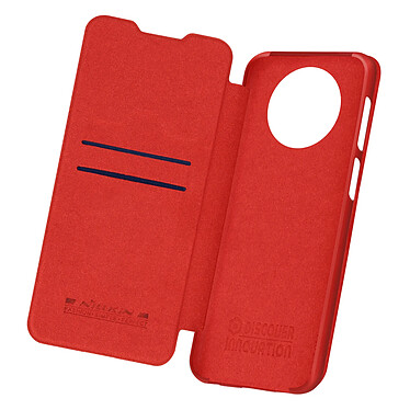 Nillkin Housse pour Xiaomi Redmi Note 9T 5G Étui Folio Porte-carte Cuir Véritable Qin  Rouge