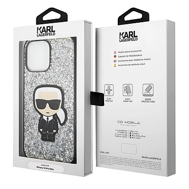 Karl Lagerfeld Coque pour Apple iPhone 14 Pro Max Glitter Flakes Ikonik Argent pas cher