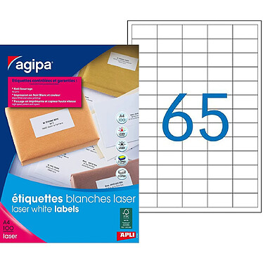 Avis AGIPA Boîte de 6500 Etiquettes A4 laser/copieur Bords Droits 38 x 21,2 mm Blanc