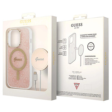 Guess Pack MagSafe pour iPhone 14 Pro Max Coque Motif et Chargeur MagSafe Rose pas cher