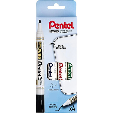 PENTEL Pochette de 4 Marqueurs tableaux blancs WHITE BOARD MARKER MW85