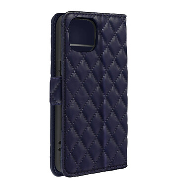 Avizar Étui pour iPhone 15 Portefeuille Design rhombique matelassé  bleu nuit