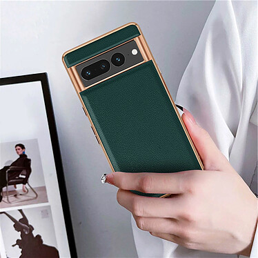 Acheter Avizar Coque pour Google Pixel 7 Pro Cuir véritable Contour métallisé Antidérapant  vert foncé