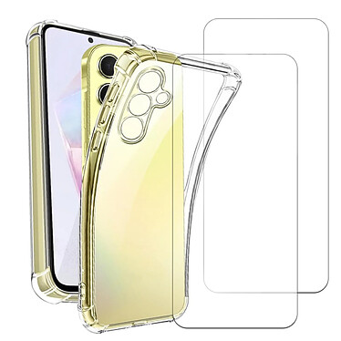 Acheter Evetane Coque Samsung Galaxy A35 Antichoc coins renforces Silicone + 2 Vitres en verre trempe Protection ecran