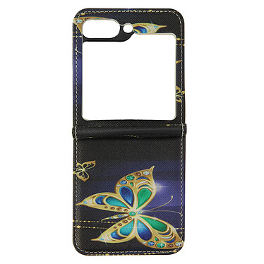 Avizar Coque Papillon pour Samsung Galaxy Z Flip 5 Rigide revêtement simili cuir  Noir