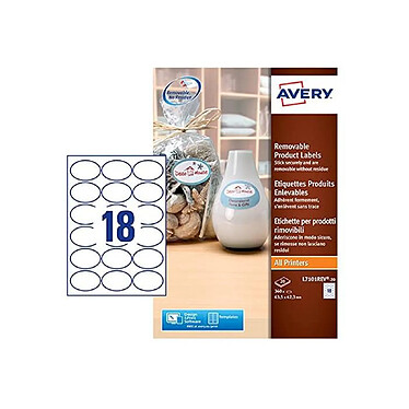 AVERY Boite de 360 Etiquettes ovales enlevables blanches 63,5 x 42,3mm FSC