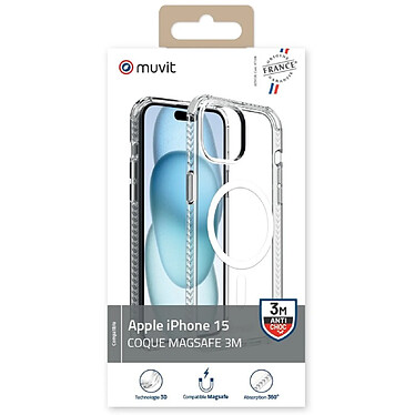 Avis Muvit Coque pour iPhone 15 Antichoc 3M Compatible MagSafe Transparent