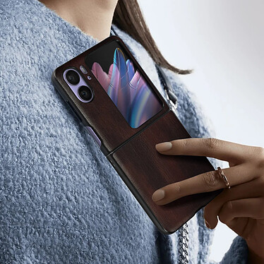 Avizar Coque pour Oppo Find N2 Flip Rigide Simili Cuir Bords Surélevés Marron Foncé pas cher