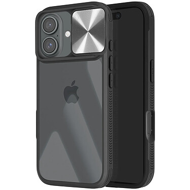 Avizar Coque pour iPhone 16 Plus Cache Caméra Coulissant Compatible QI Noir