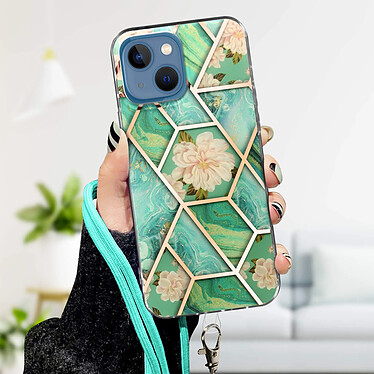 Avis Avizar Coque pour iPhone 13 Mini Motif géométrique avec Cordon Amovible Bleu turquoise