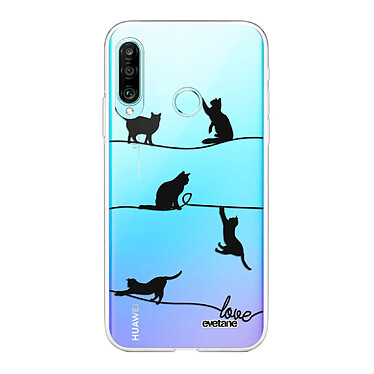 Evetane Coque Huawei P30 Lite/ P30 Lite XL 360 intégrale transparente Motif Chat Lignes Tendance