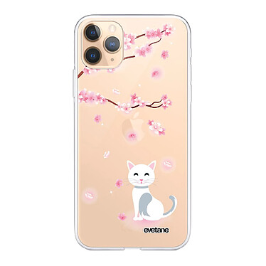 Evetane Coque iPhone 11 Pro silicone transparente Motif Chat et Fleurs ultra resistant