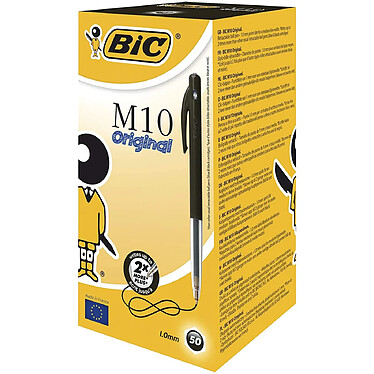 BIC Boîte de 50 stylos bille M10 rétractables pointe moyenne 1,0 mm noir