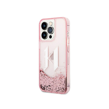 Karl Lagerfeld Coque pour Apple iPhone 14 Pro Max Glitter KL Paillettes flottantes Rose