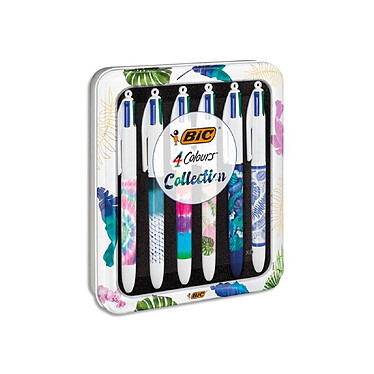 BIC Boîte métal de 6 stylos bille 4 Couleurs rétractable