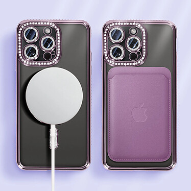 Avizar Coque Diamant pour iPhone 15 Pro Protection MagSafe Contour Strass Violet pas cher