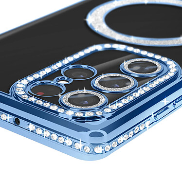 Avis Avizar Coque Diamant pour Samsung Galaxy S22 Ultra MagSafe Contour Strass Bleu Clair