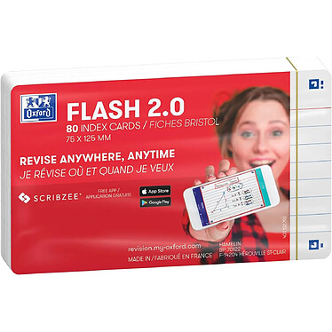 OXFORD Pack 80 Fiches Révision Flash 2.0 - 75 x 125 mm Ligné Blanc