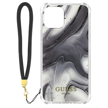 Guess Coque pour iPhone 12 Pro Max avec Dragonne Motif marbre  Gris