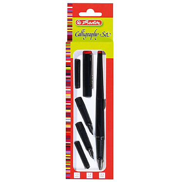 HERLITZ Set de calligraphie Noir 3 pointes plumes: 1,1 mm / 1,5 mm / 2,3 mm + 2 Cartouches