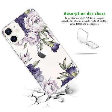 Avis LaCoqueFrançaise Coque iPhone 12 mini silicone transparente Motif Pivoines Violettes ultra resistant