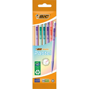 BIC Sachet 5 Porte-Mines Bic MATIC® Corps Pastel 0,7 HB