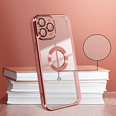 Avizar Coque iPhone 14 Pro Silicone Souple Bloc Caméra Couvert  Transparent Contour rose Chromé pas cher