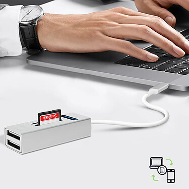 LinQ Hub USB Type C 5 en 1 avec 3 Ports USB et Lecteur de Carte SD Micro-SD  Argent pas cher