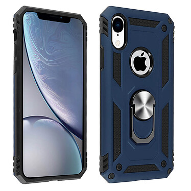 Avizar Coque iPhone XR Bi matière Rigide Souple Bague Support Vidéo bleu nuit