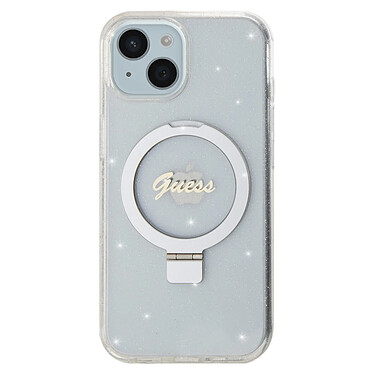 Guess Coque MagSafe pour iPhone 15 Paillette en Silicone Bords Surélevés Argent