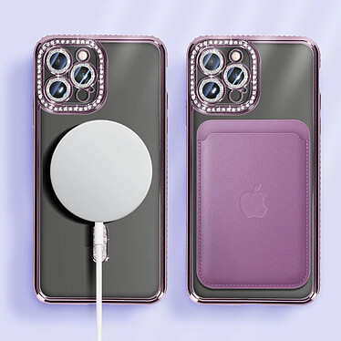 Avizar Coque Diamant pour iPhone 13 Pro Max Protection MagSafe Contour Strass Violet pas cher