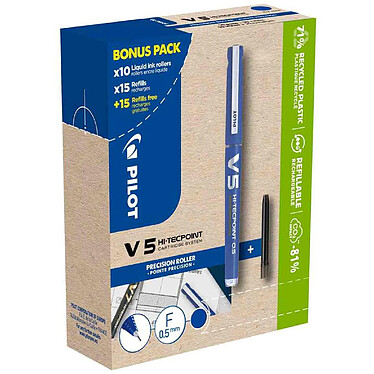 PILOT Stylo roller V5 HI-TECPOINT, BONUS PACK, bleu