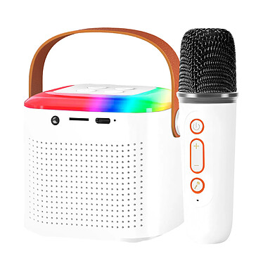 Avizar Mini Enceinte Bluetooth LED avec Micro Sans Fil Kit Karaoke Portable Blanc