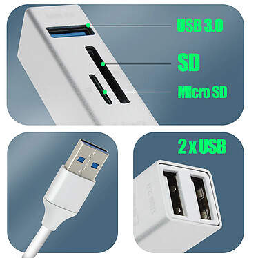 Acheter LinQ Hub USB 5 en 1 avec 3 Ports USB et Lecteur de Carte SD Micro-SD  Argent