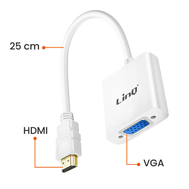 LinQ Adaptateur Vidéo HDMI Mâle vers VGA Femelle Full HD 1080p Blanc pas cher