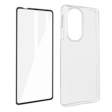 Avizar Coque pour Motorola Edge 30 Pro Silicone Souple et Film Verre Trempé 9H Biseauté  noir