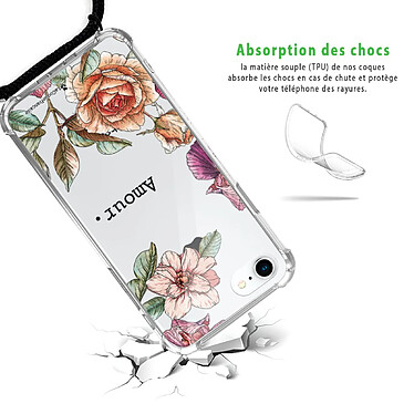 Avis LaCoqueFrançaise Coque cordon iPhone 7/8/ iPhone SE 2020 noir Dessin Amour en fleurs