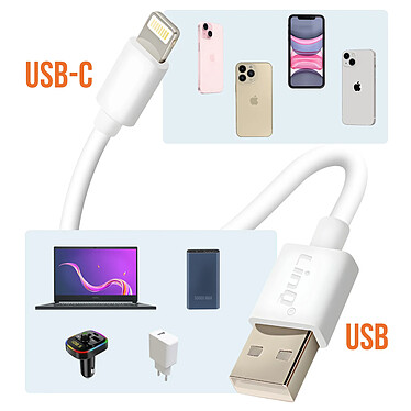 LinQ Câble USB vers Lightning Charge et Synchronisation Longueur 1m Blanc pas cher