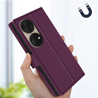 Avizar Housse pour Huawei P50 Pro Aspect Grainé Clapet Portefeuille Support Vidéo  Violet pas cher