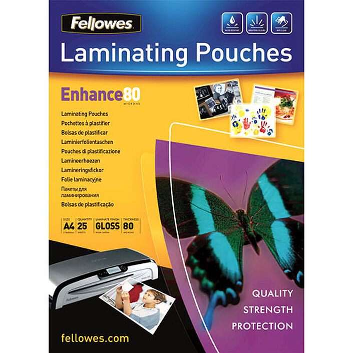 Fellowes Pochettes brillantes A4 80µ x 25