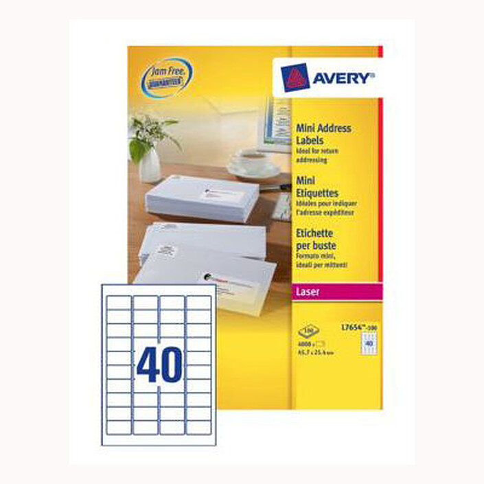 Avery L7654 - Mini Etiquettes blanches laser - boite de 4000 étiquettes (45,7 x 25,4 mm)