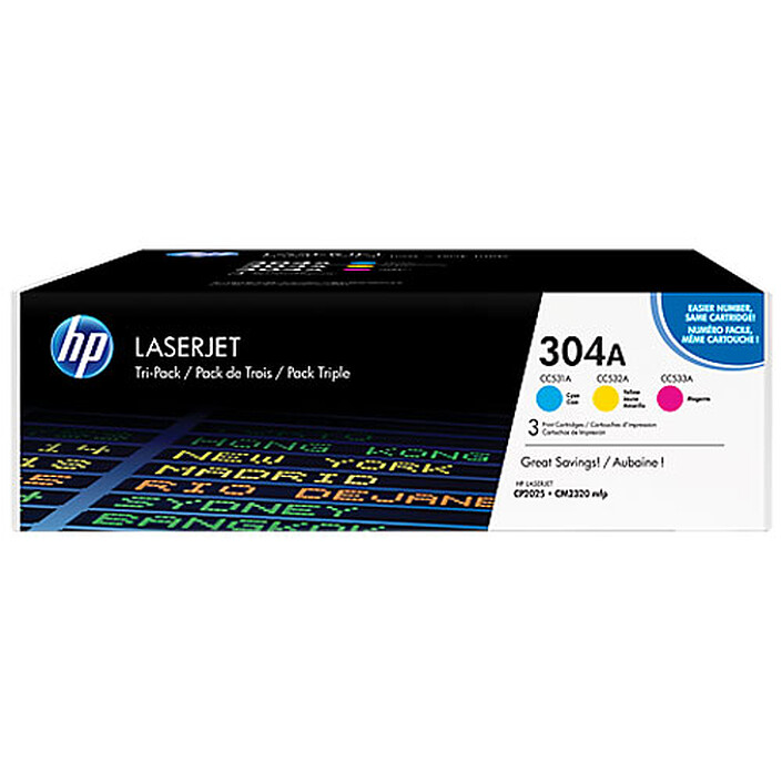HP 304A Pack de 3 (CF372AM) - Cyan, Magenta et Jaune