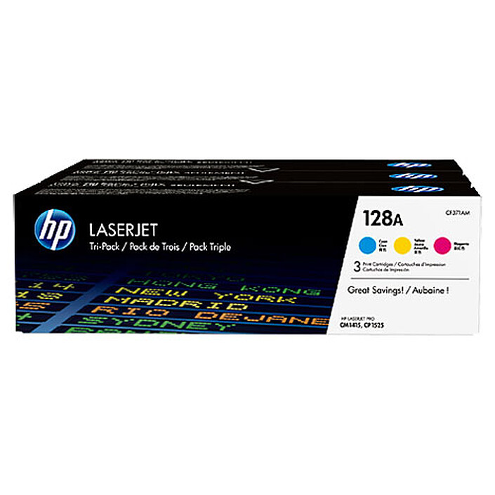 HP 128A Pack de 3 (CF371AM) - Cyan, Magenta et Jaune