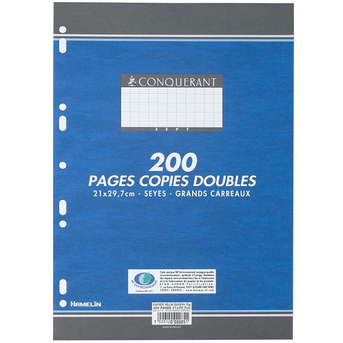 Conquerant 200 pages copies doubles grands carreaux Séyès A4