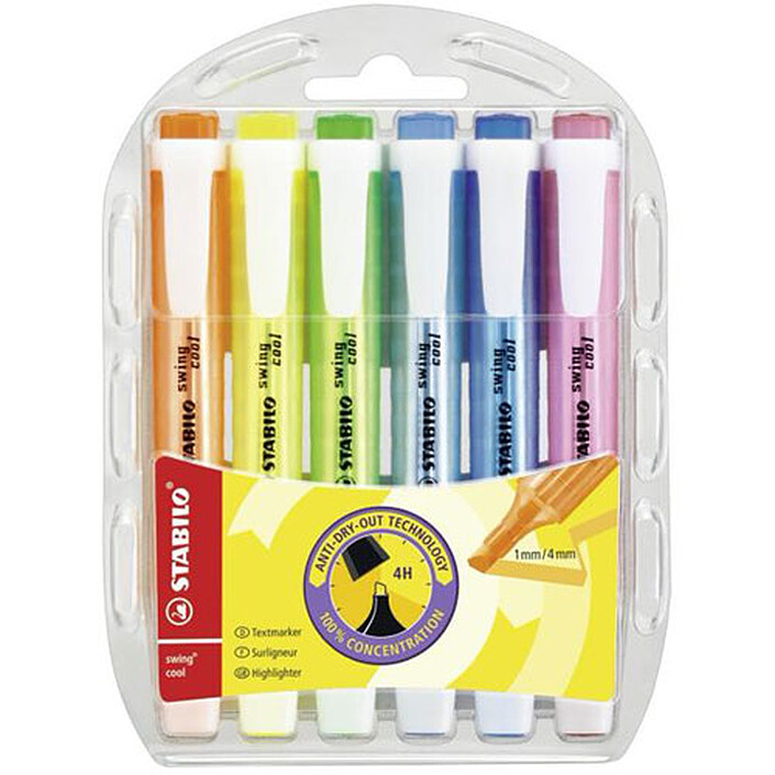 STABILO Swing Cool pochette de 6 surligneurs assortis